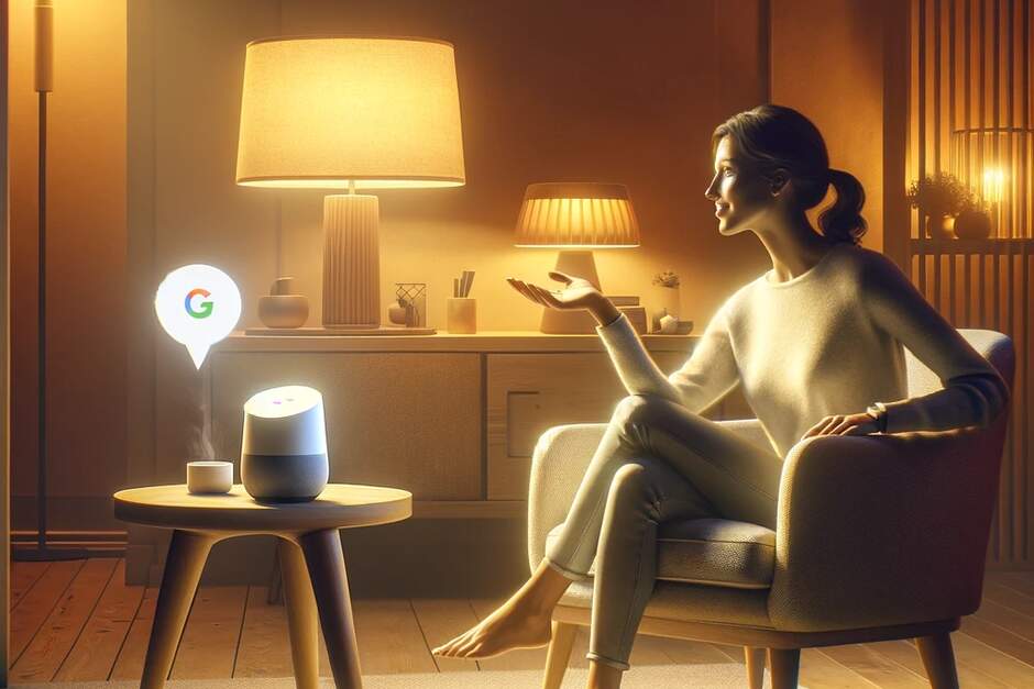 Asistente Google Home gestionando la iluminación inteligente del hogar